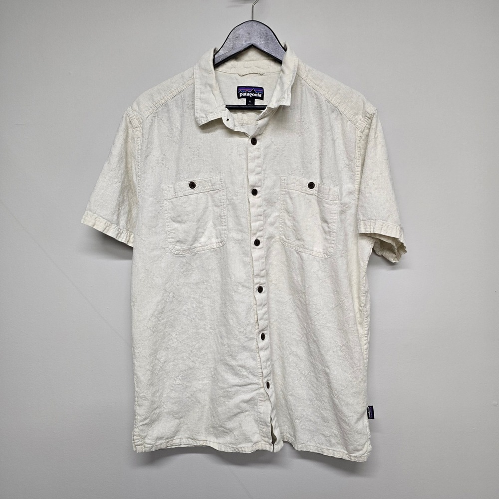 Patagonia Back Step Shirt Mens XL Hemp Cotton Cream Dobby Gorpcore Coastal Boho